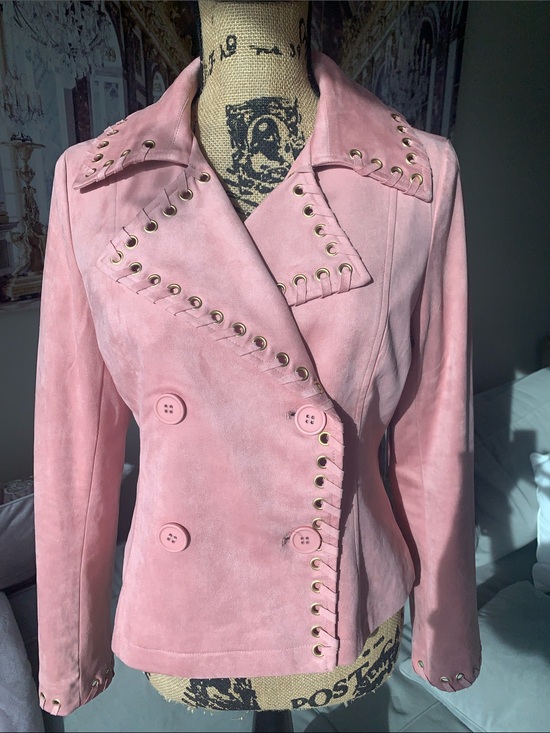 Boston Proper Jackets & Blazers - NWT Boston Proper Faux Pink Suede Double-Breasted Eyelet Jacket